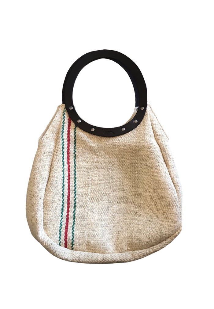 off white French linen red,green & blue stripe/brown