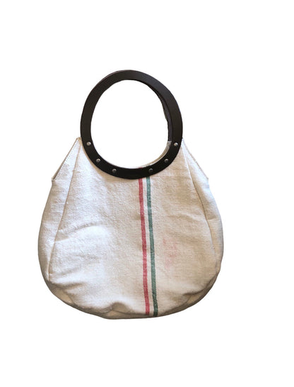 off white French linen red & green stripe/lt brown