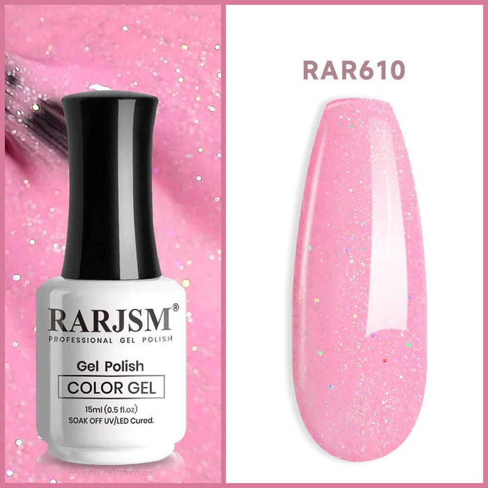 RARJSM ® Barbie Hot Pink Rainbow Shimmer Gel Nail Polish 15ml #610