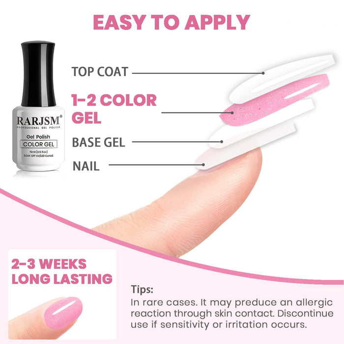 RARJSM ® Barbie Hot Pink Rainbow Shimmer Gel Nail Polish 15ml #610