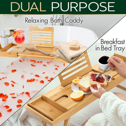 Bath Caddy Tray Comfort Bamboo Waterproof Adjustable Dark Brown