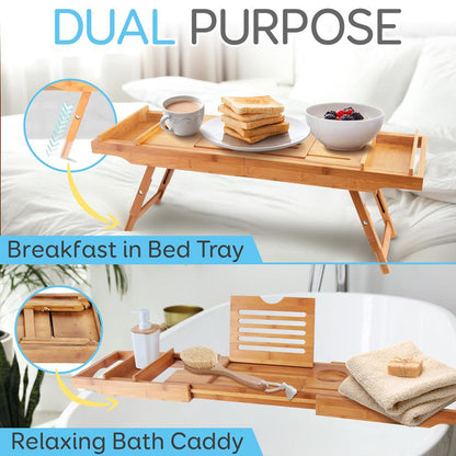 Bathtub Caddy Comfort Bamboo Adjustable Length Dark Brown