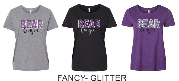 Bear Canyon Curvy Ladies Tee- Matte or Glitter- 4 Designs