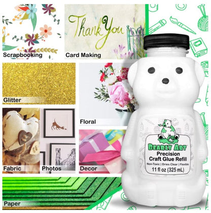 Bearly Art - Precision Craft Glue - The Refill.11 Fl Oz Bear Refill. CLEAR-DRYING, WRINKLE & CLUMP RESISTANT, NON-TOXIC & FREEZE/THAW STABLE. Available at Embellish Away located in Bowmanville Ontario Canada.