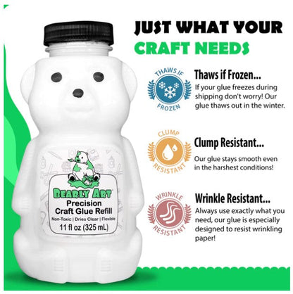 Bearly Art - Precision Craft Glue - The Refill.11 Fl Oz Bear Refill. CLEAR-DRYING, WRINKLE & CLUMP RESISTANT, NON-TOXIC & FREEZE/THAW STABLE. Available at Embellish Away located in Bowmanville Ontario Canada.