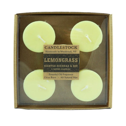 Revitalizing lemongrass essential oil scented votive candle 5 pack. All natural scented candles. - Candlestock.com