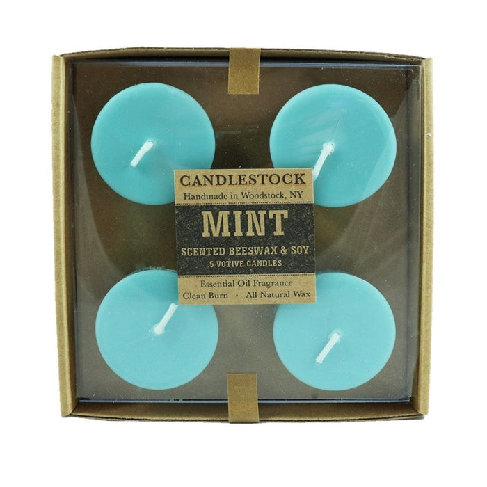Mint beeswax and soy wax all natural essential oil scented votive candle 5 pack. - Candlestock.com