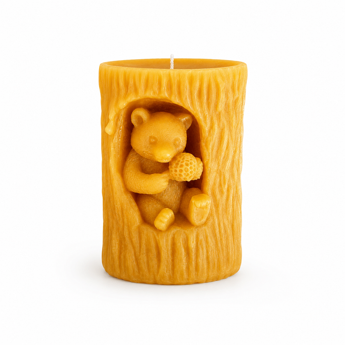 Beeswax Bear in Tree Pillar Candle