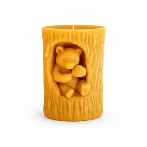 Beeswax Bear in Tree Pillar Candle