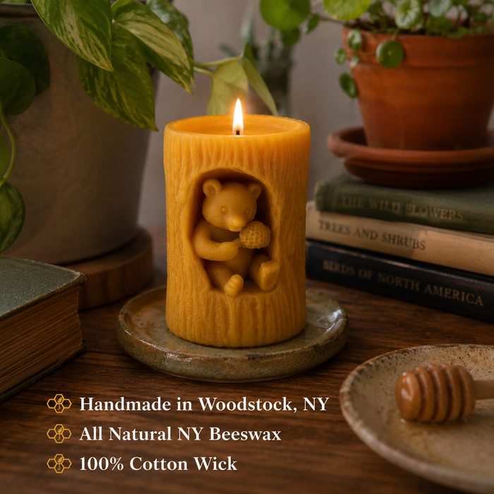 Beeswax Bear in Tree Pillar Candle