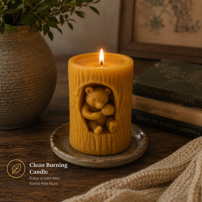 Beeswax Bear in Tree Pillar Candle