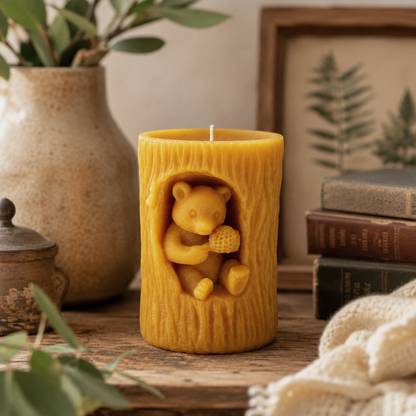 Beeswax Bear in Tree Pillar Candle
