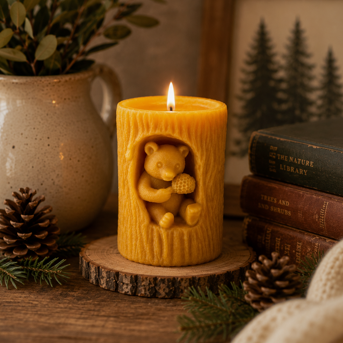 Beeswax Bear in Tree Pillar Candle