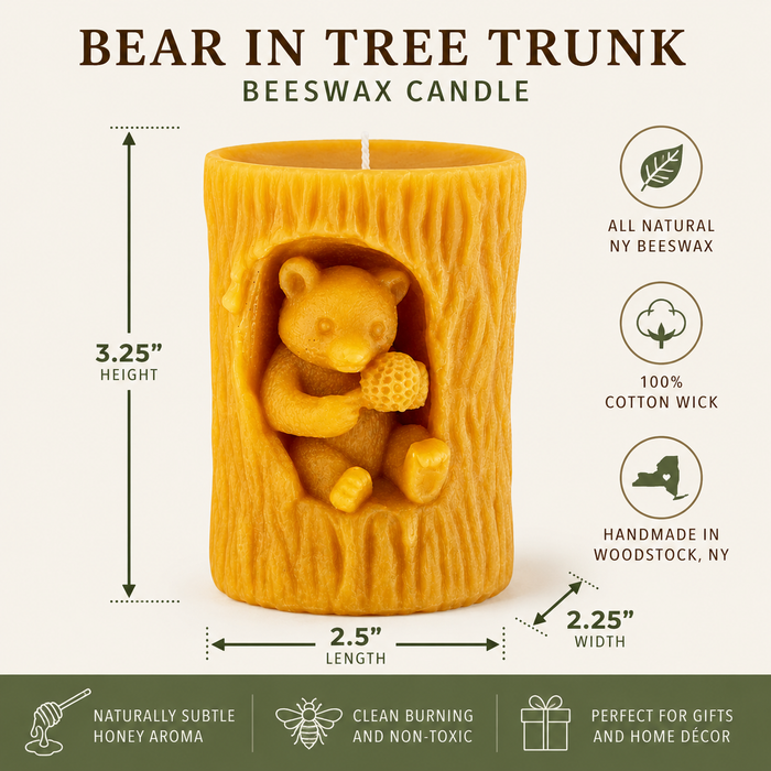 Beeswax Bear in Tree Pillar Candle