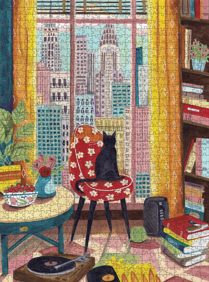 Black Cat in New York Window | 1,000 Piece Jigsaw Puzzle