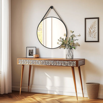 Black Round Mirror With Hanging Rope For Living Room, Bedroom, Entryway