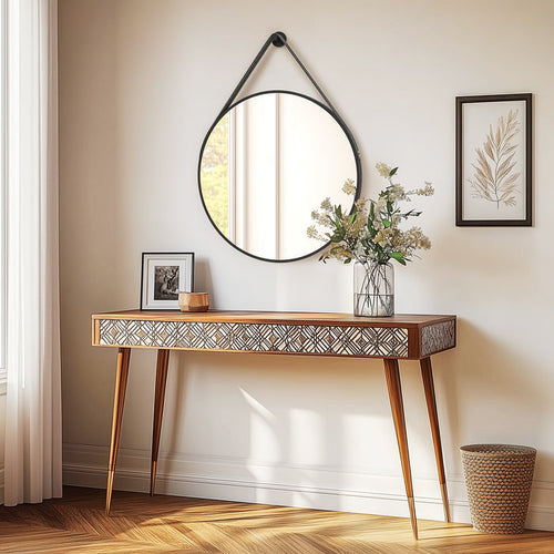 Black Round Mirror With Hanging Rope For Living Room, Bedroom, Entryway