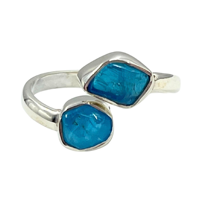 Blue Apatite Double Stone 925 Ring