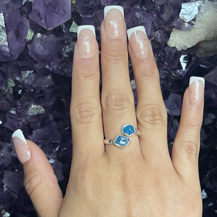 Blue Apatite Double Stone 925 Ring