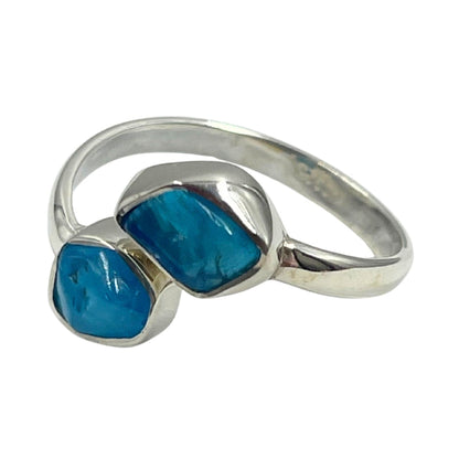 Blue Apatite Double Stone 925 Ring