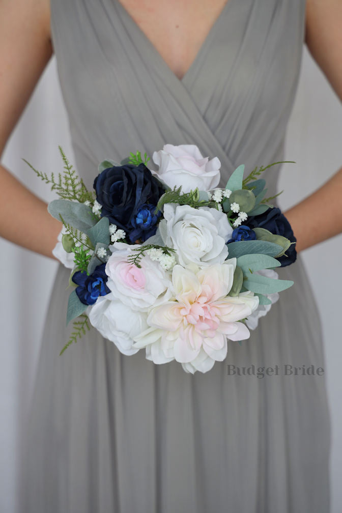 Blush Pink and Navy Blue Handmade Wedding Bouquet- $195.00| Zechariah