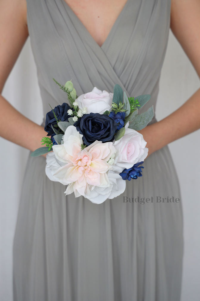 Blush Pink and Navy Blue Handmade Wedding Bouquet- $195.00| Zechariah