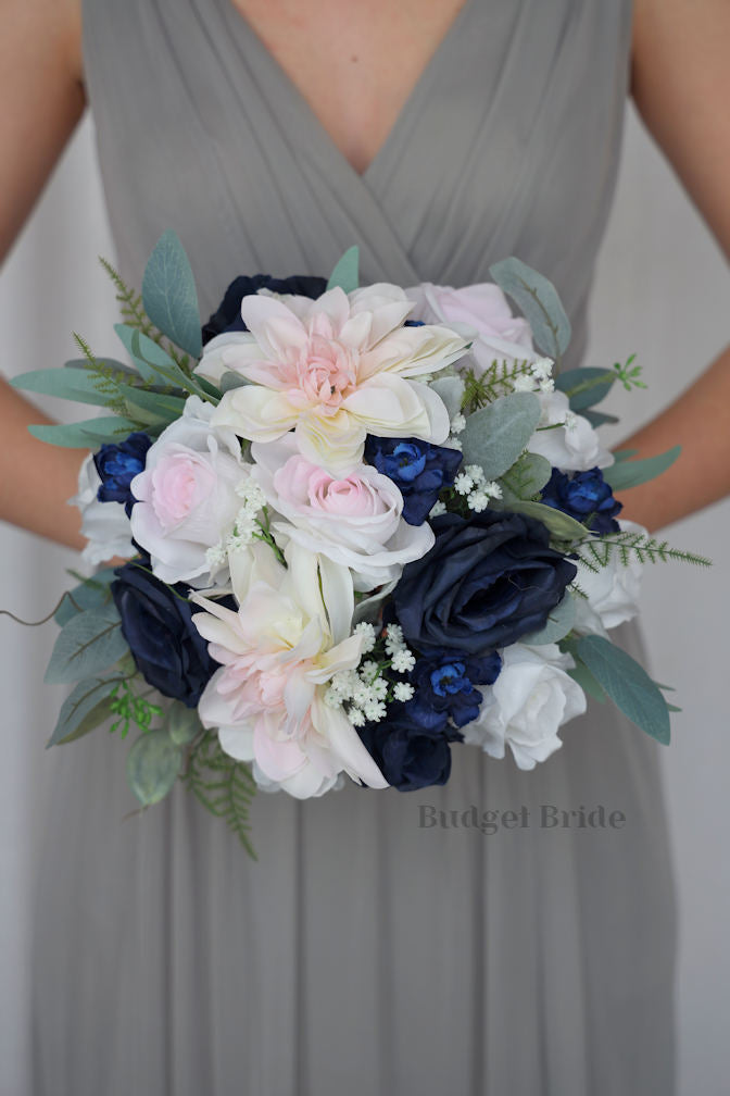Blush Pink and Navy Blue Handmade Wedding Bouquet- $45.00| Zechariah