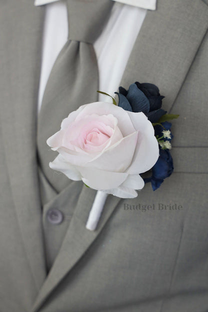 Blush Pink and Navy Blue Handmade Wedding Bouquet- $65.00| Zechariah