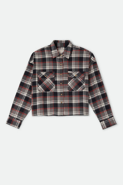 Women's Bowery Crop Women's Overshirt in the color Washed Black Plaid - Front Product View