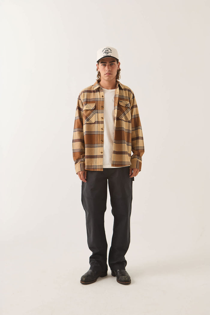Men's Bowery Flannel in the color Sand/Bison - Men's Front View