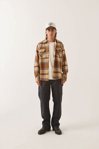 Men's Bowery Flannel in the color Sand/Bison - Men's Front View