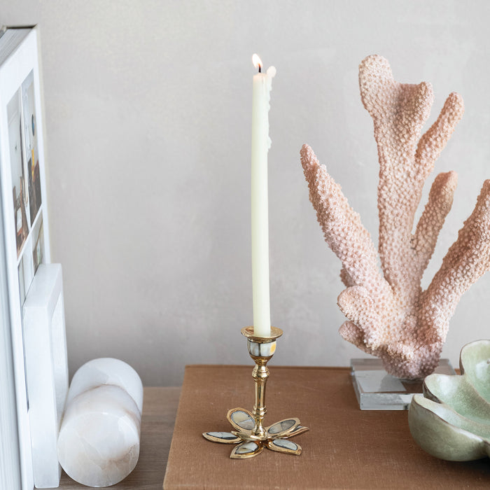 Brass Mother of Pearl Flower Taper Candle Holder - 1/2" Holder