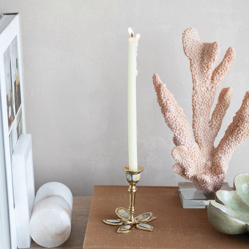 Brass Mother of Pearl Flower Taper Candle Holder - 1/2" Holder
