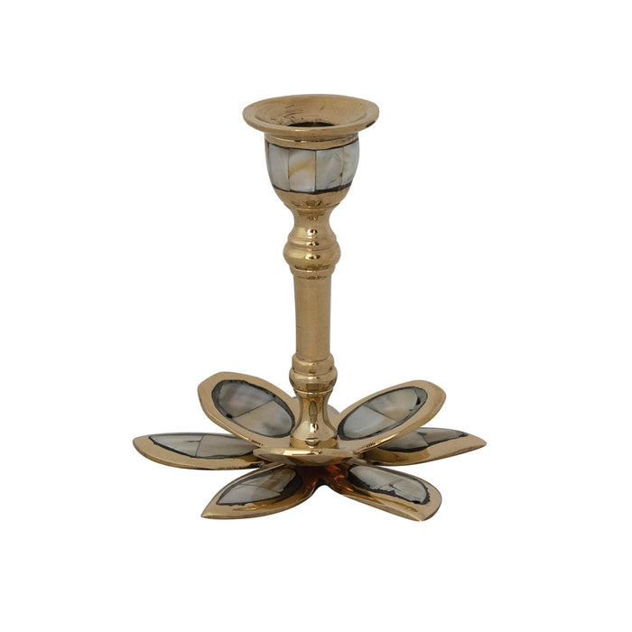 Brass Mother of Pearl Flower Taper Candle Holder - 1/2" Holder