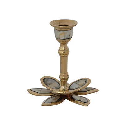 Brass Mother of Pearl Flower Taper Candle Holder - 1/2" Holder