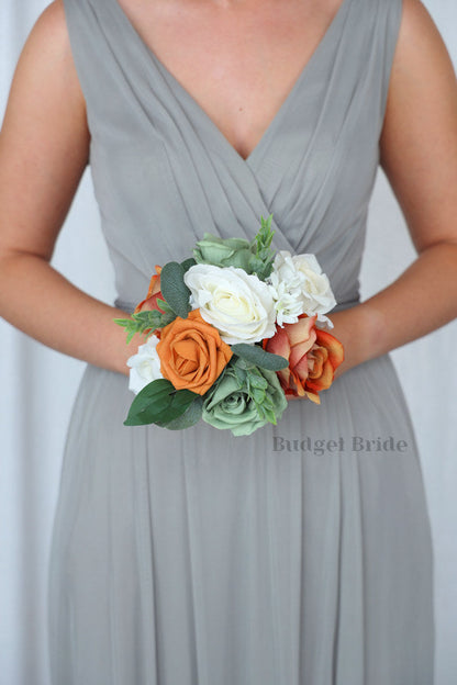Bridal Wedding Bouquet in Burnt Orange and Sage - $39.50 | Caius Collection