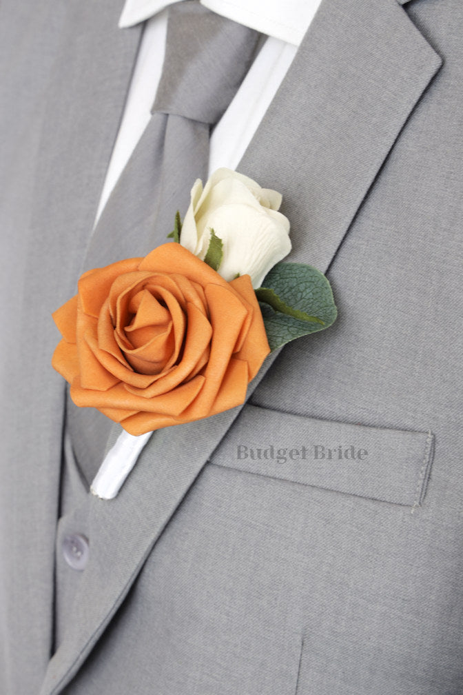 Bridal Wedding Bouquet in Burnt Orange and Sage - $39.50 | Caius Collection