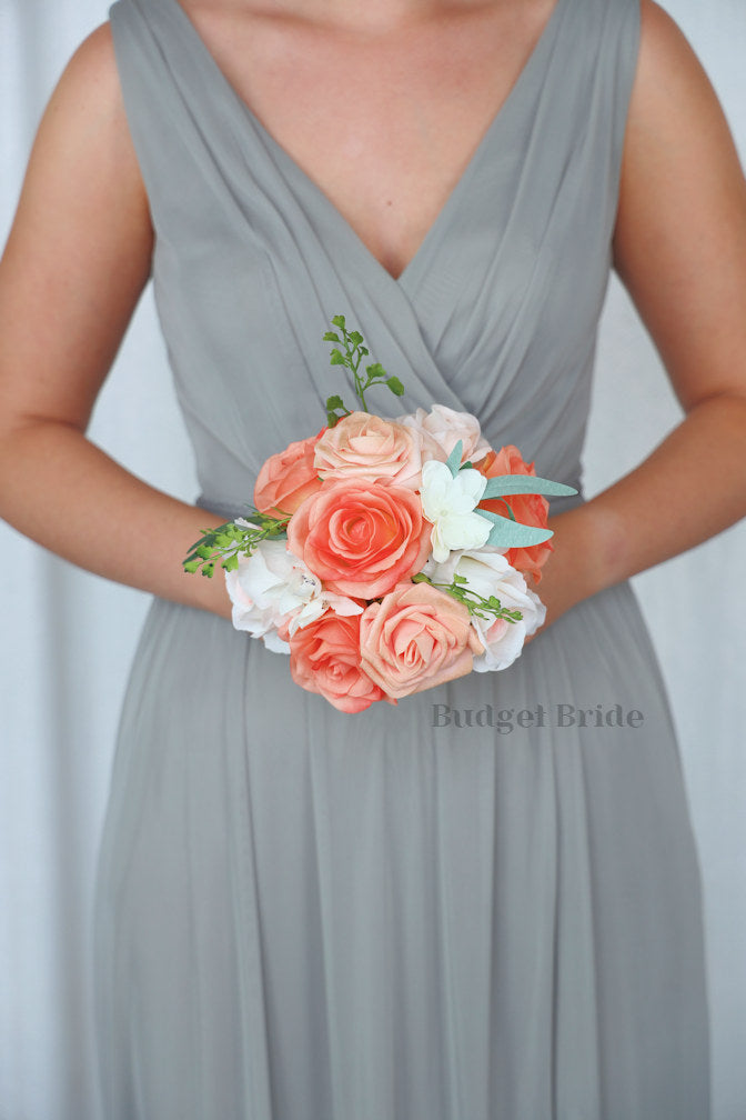 Bridal Wedding Bouquet in Coral and Peach - $39.50 | Vesper Collection
