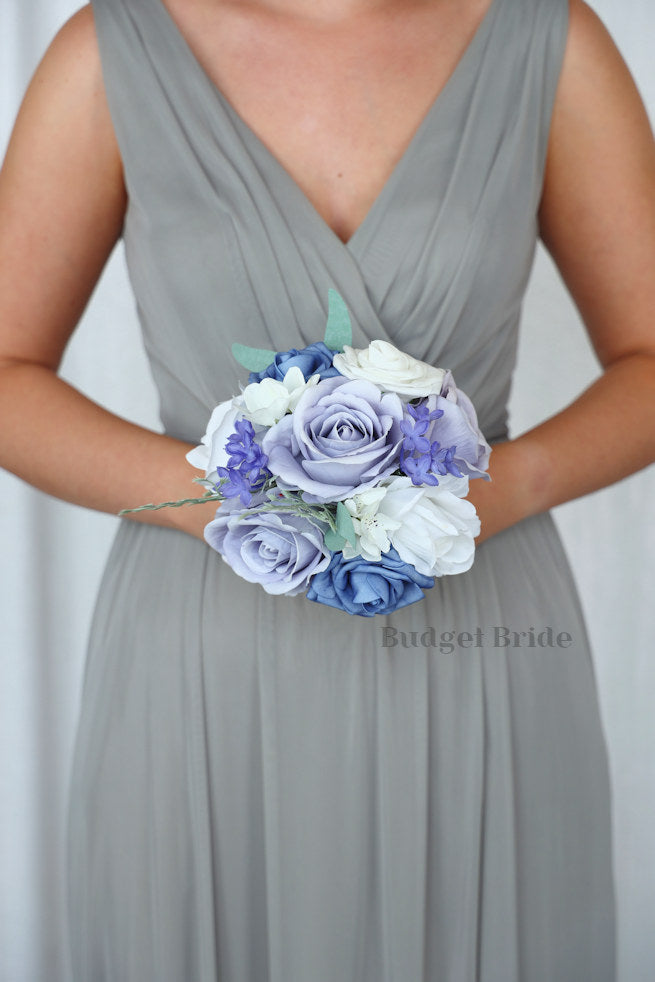 Bridal Wedding Bouquet in Steel Blue and Lavender - $39.50 | Bodhi Collection