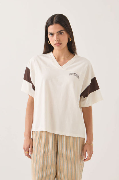 Women's Brixton Boxy Cropped Football T-Shirt in the color Off White - Women's Front View