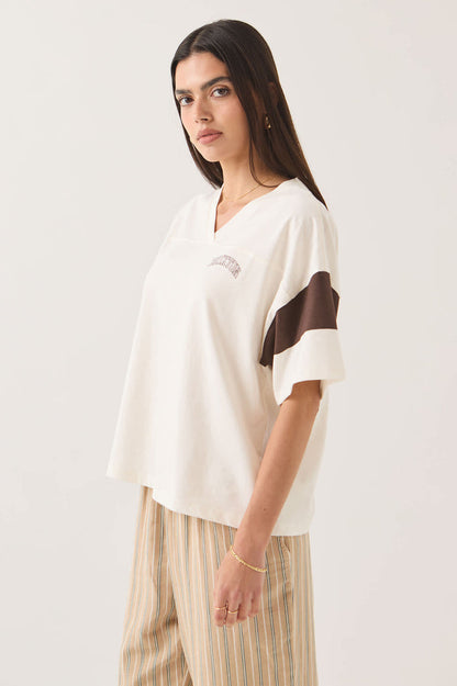 Women's Brixton Boxy Cropped Football T-Shirt in the color Off White - Women's Side View