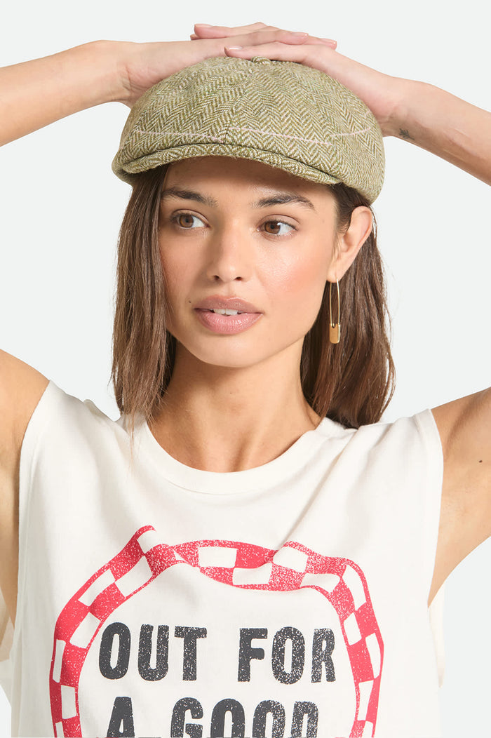 Women's Brood Lightweight Newsboy Cap in the color Sublime Green Houndstooth - Women's Front View