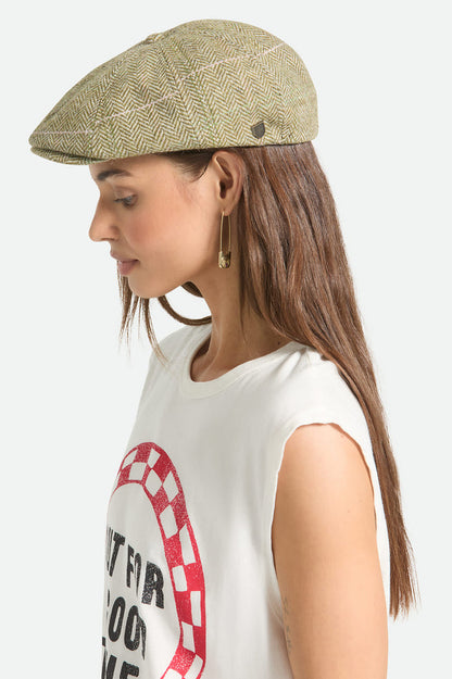 Women's Brood Lightweight Newsboy Cap in the color Sublime Green Houndstooth - Women's Side View