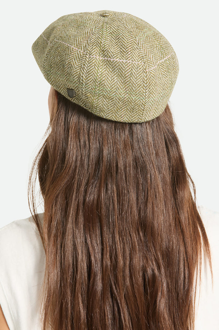 Women's Brood Lightweight Newsboy Cap in the color Sublime Green Houndstooth - Women's Back View