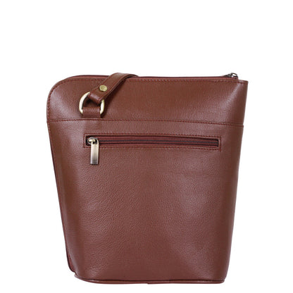 Women's brown leather crossbody shoulder sling bag for work, travel, and daily use-back view