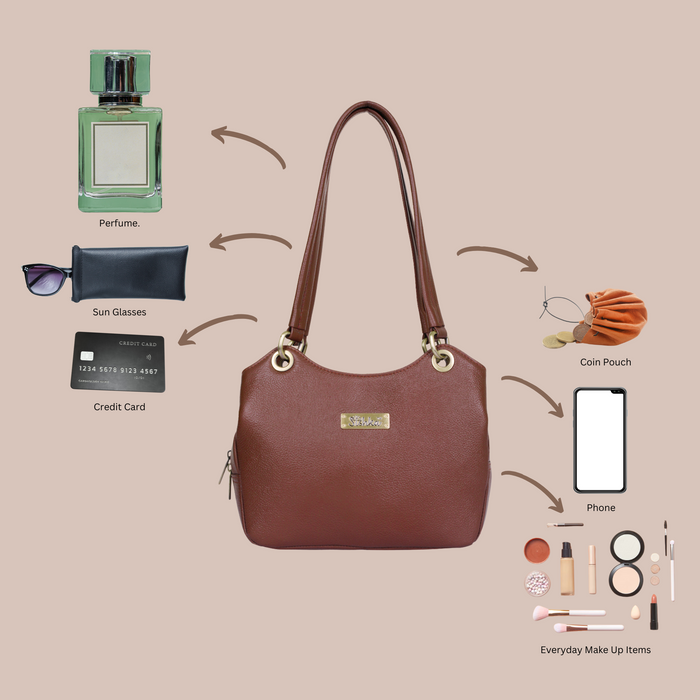 Women's brown leather satchel shoulder bag for work, travel, and daily use-feature image