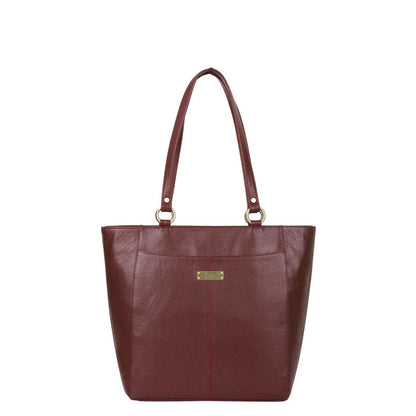 Women's brown leather shoulder tote bag for work, travel, and daily use