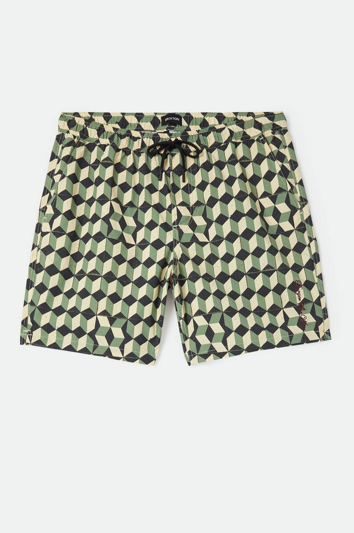 Men's Burger She Wrote Hybrid Short in the color Black/Green Tile - Front Product View