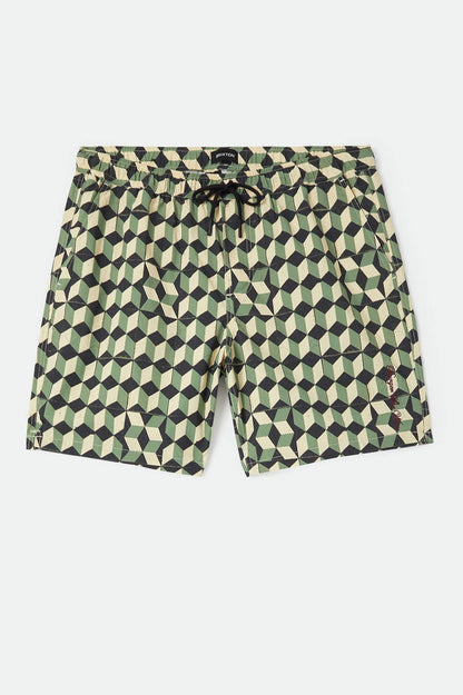 Men's Burger She Wrote Hybrid Short in the color Black/Green Tile - Front Product View