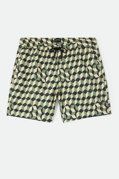 Men's Burger She Wrote Hybrid Short in the color Black/Green Tile - Front Product View